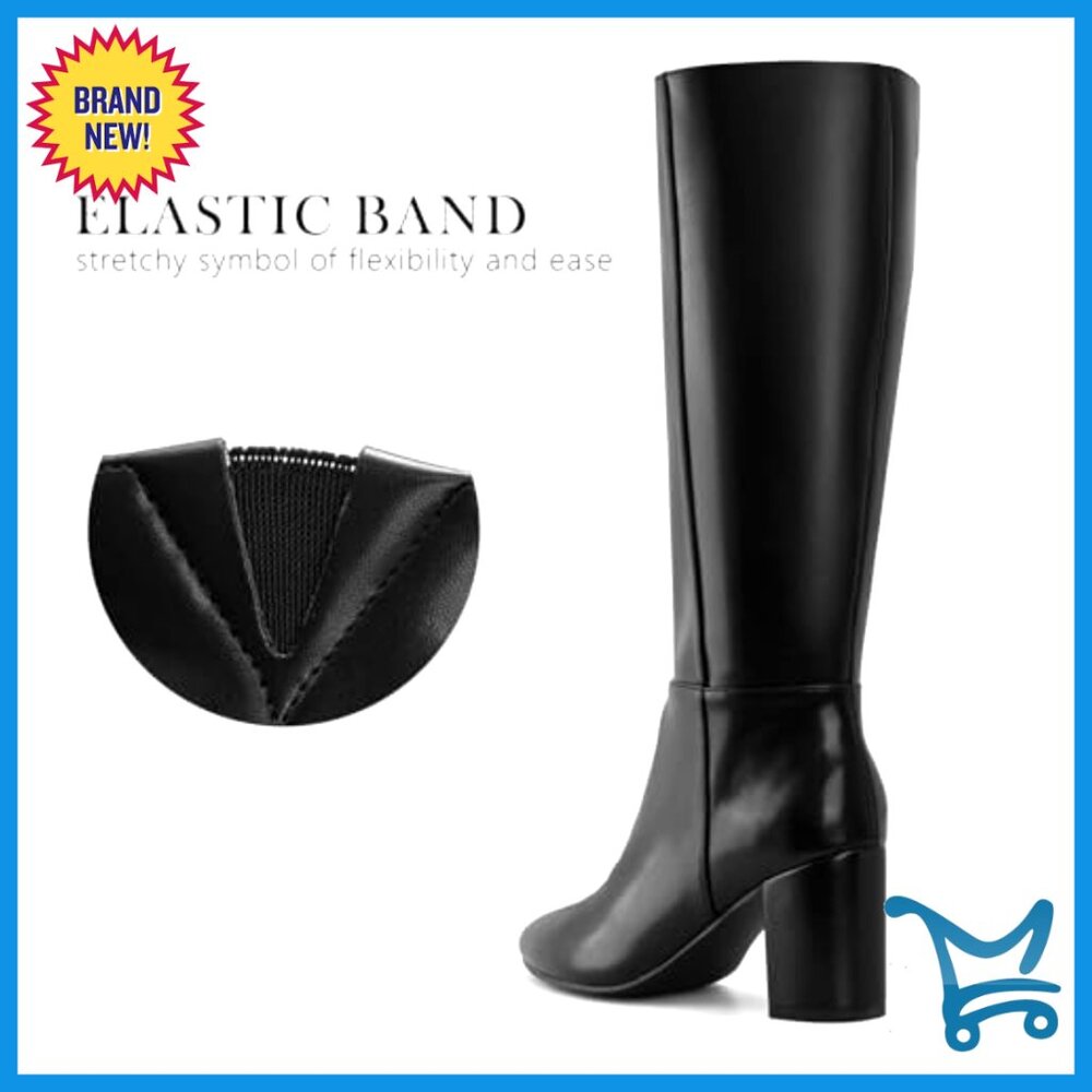 Knee High Boots Chunky Heel Pointed Toe Wide Calf Faux Suede - Picture 4 of 7